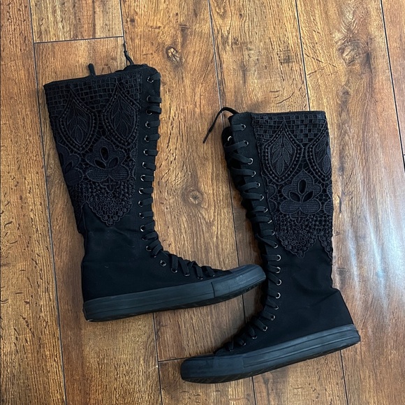 Converse Shoes - Black Lace-Up Boots with Intricate Design